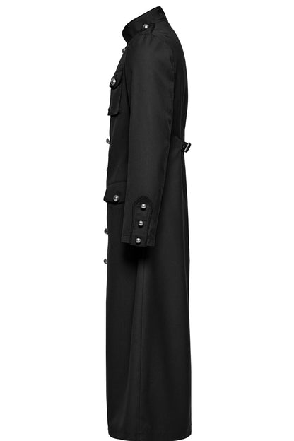 Black Gothic Overcoat for Men, Slim with Big Pockets and Mandarin Collar