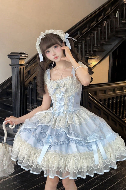 Dreaming Butterfly Jacquard Ruffle Bow Lace Princess JSK