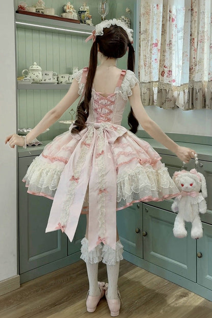 Blush Jacquard Ruffled Lace Princess JSK with Bow