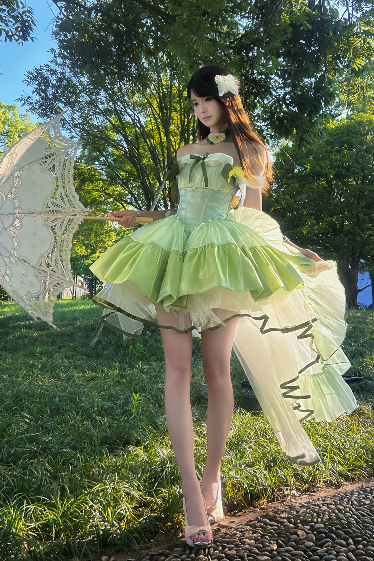 Emerald Off-Shoulder Ruffled Bow Patchwork Sweet Lolita Gown