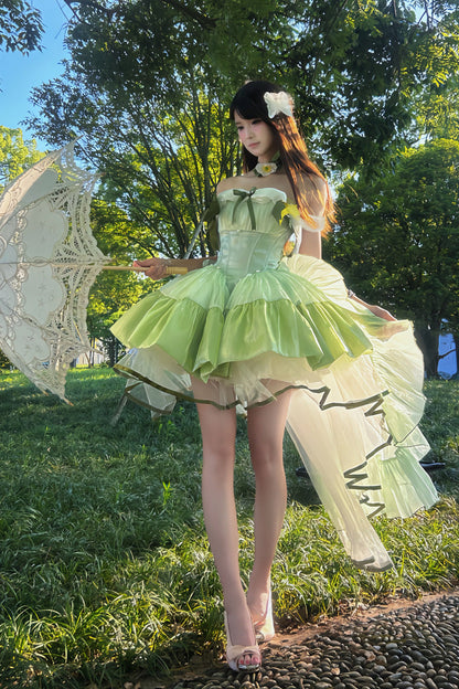 Emerald Off-Shoulder Ruffled Bow Patchwork Sweet Lolita Gown