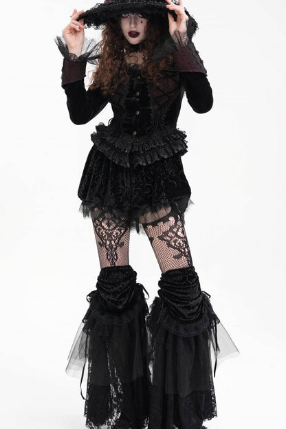 Mesh Gothic Blouse with Lace-Up Ruffles for Women