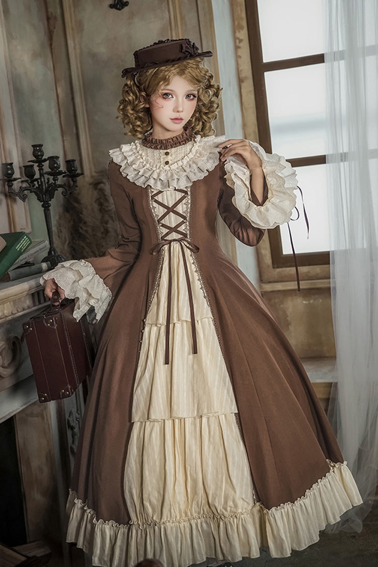 Nutcracker Stand Collar Trumpet Sleeve Lolita Dress Set with Bow - Lace-Up