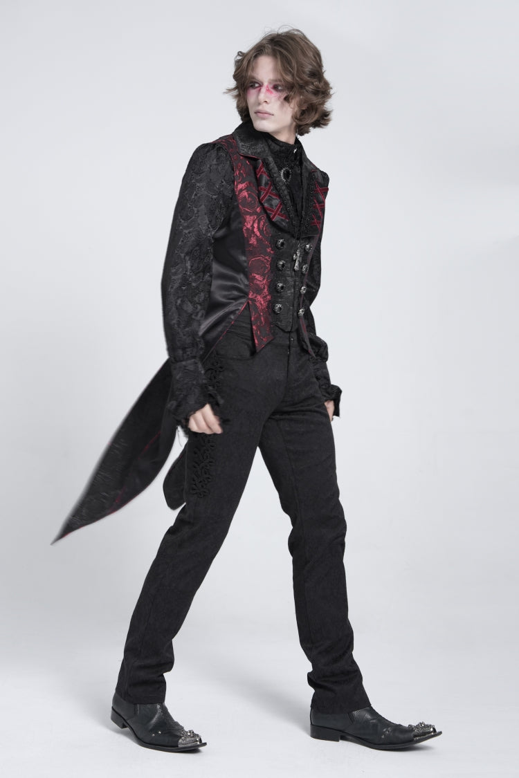 Crimson & Obsidian Sleeveless Lace-Up Zipper Swallow-Tailed Vest