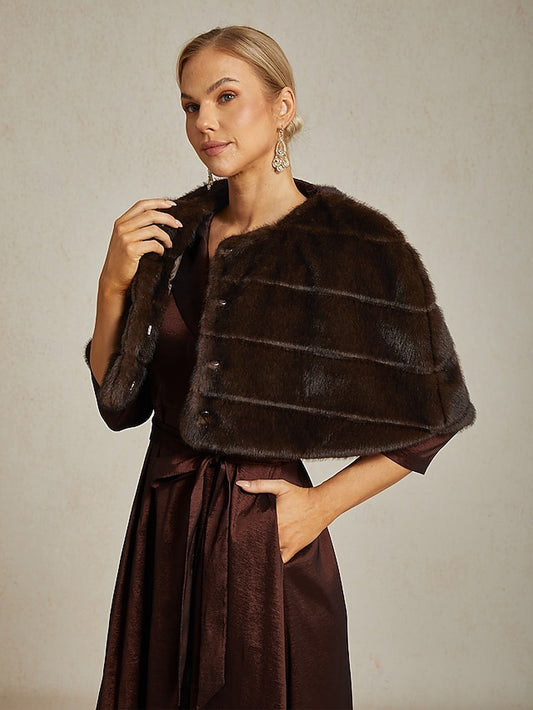 Wrap Faux Fur Brown Shrug Formal Women's Cocktail Party