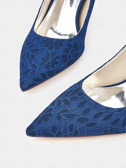 Stiletto Women's - Lace-Embroidered Heels Pointed-Toe