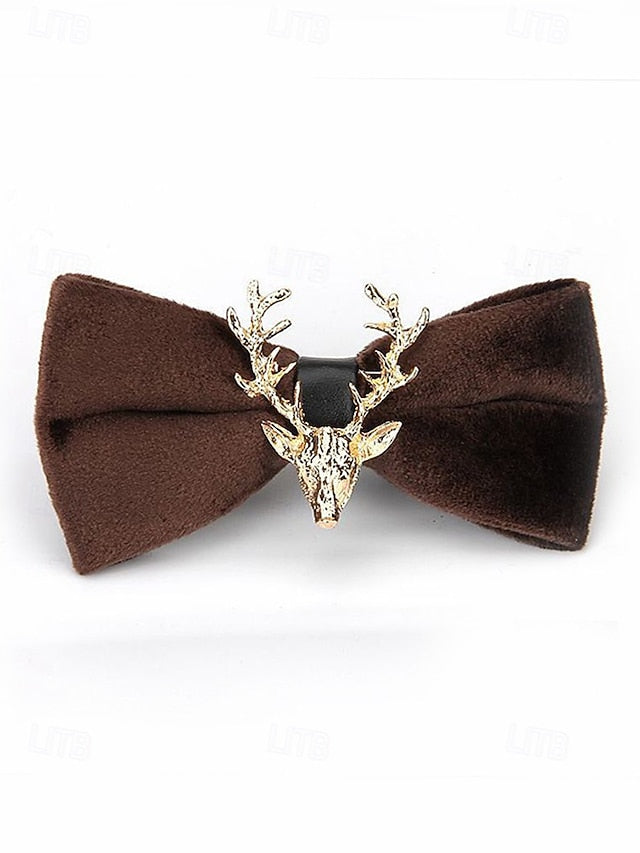 Tie Head Pin Gold Bow with Velvet Deer Men's