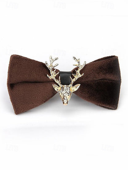 Tie Head Pin Gold Bow with Velvet Deer Men's