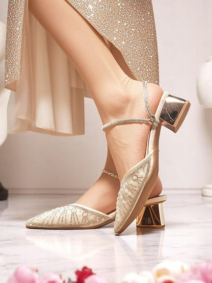 Women's Toe and Ivory Block Pearl Heels with Pointed