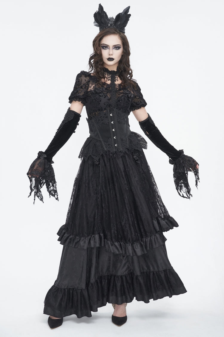 Patchwork Lace-Up Mesh Eyelet Embroidered Royal Underbust Corset