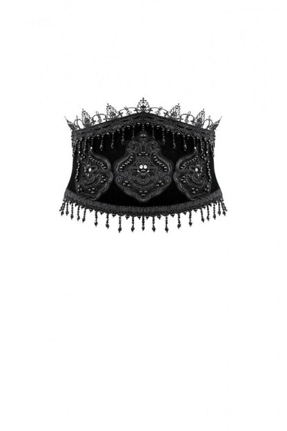 Royal Velvet Gothic Waist Cincher with Beaded Tassels