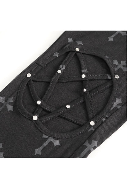 Hollow Cut-Out Punk Leggings for Women - Black