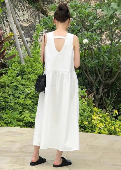 White Backless Dress Sleeveless Classy Holiday Cotton