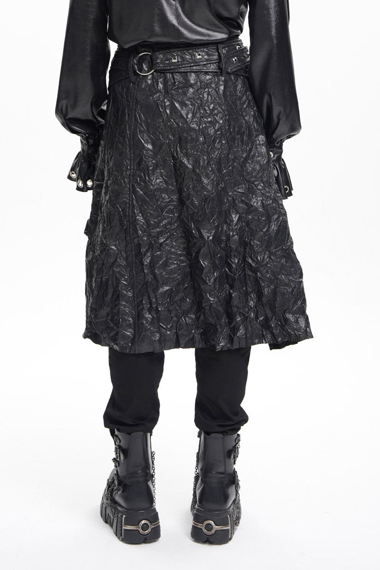 Men's Gothic Skirt with Faux Leather Buckle Rings and Eyelet Accents