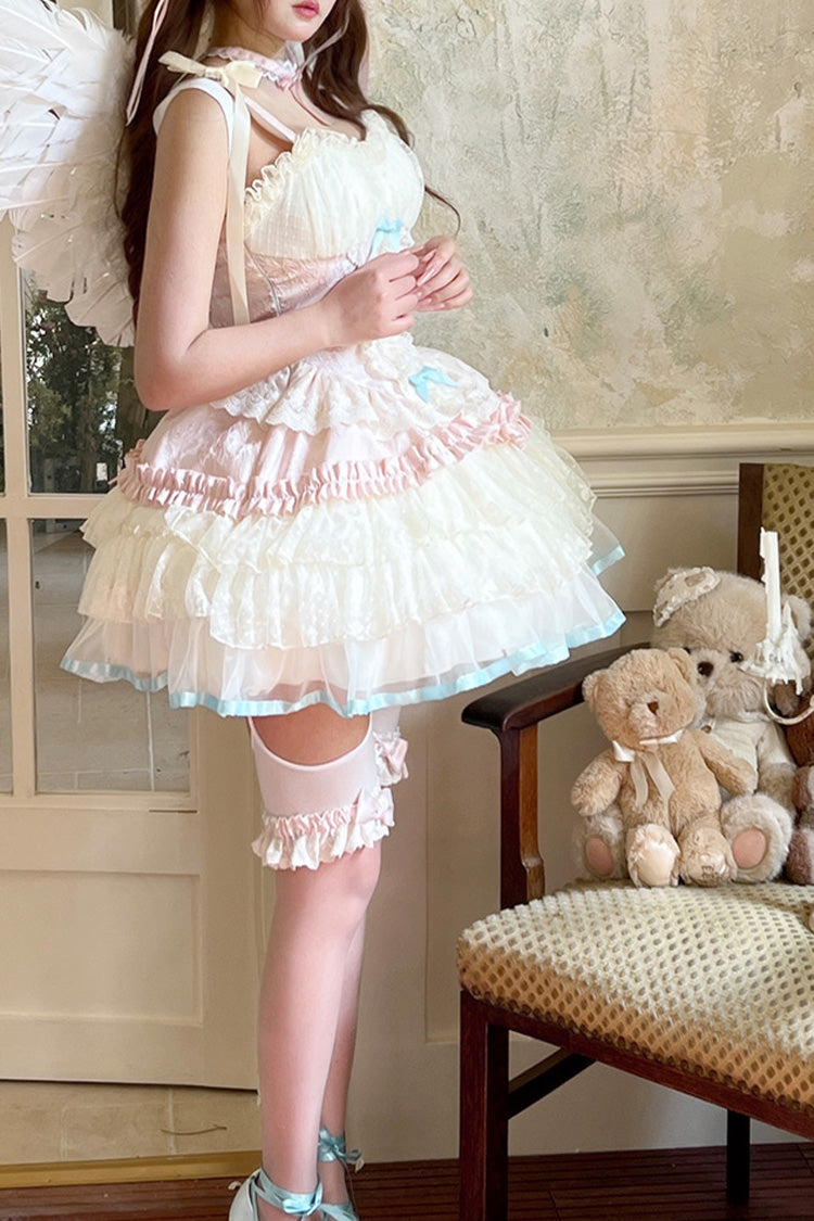 Blush Ruffled Bow Lace Ballet Dress with Layers