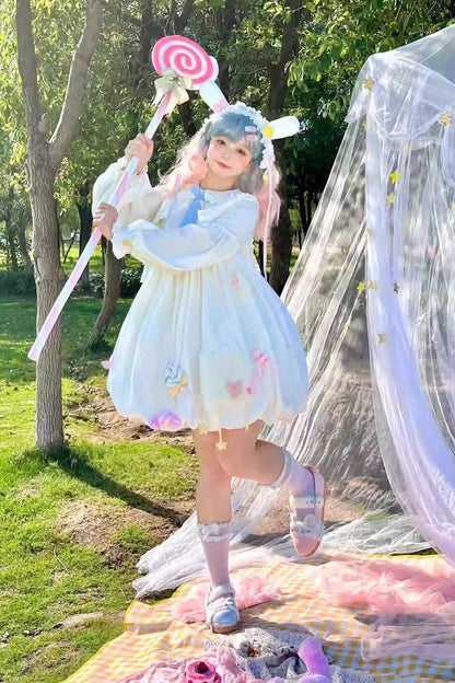 Ivory Doll Collar Long-Sleeve Bow Accent Sweet Lolita Gown
