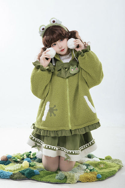 Emerald Long Sleeve Hooded Bow Sweet Lolita Coat