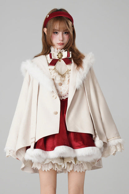 Hooded Sweet Lolita Cloak Coat with Cat Ears & Magical Charm in Cream