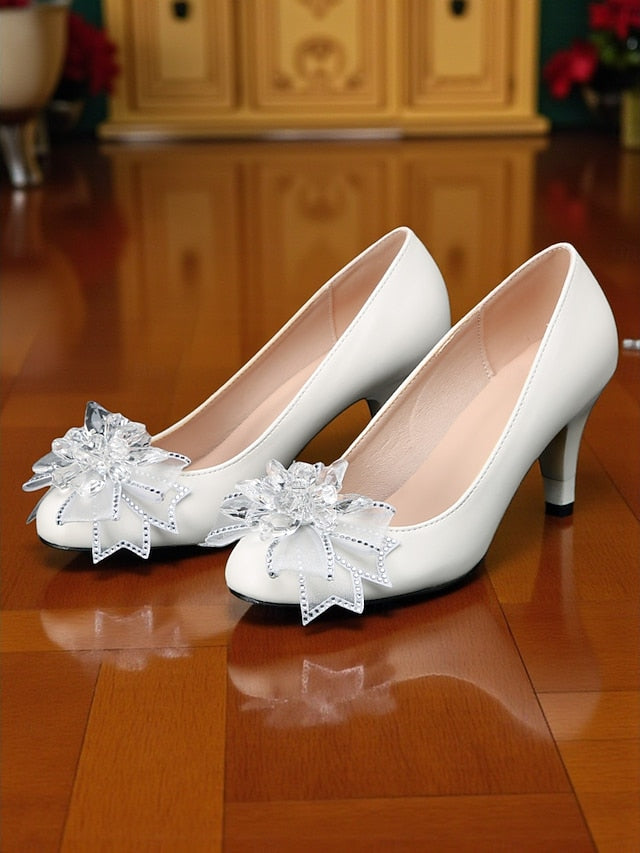 Low Heel Wedding with Women's Shoes Crystal White Bow
