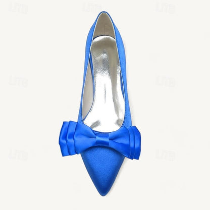Flats Women's Bowknot Shoes Party Low Wedding Heel Pointed