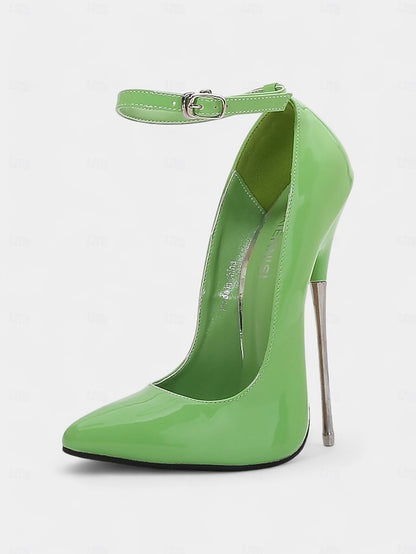 Strap Ankle Patent Stiletto with Women's Leather Heels Red