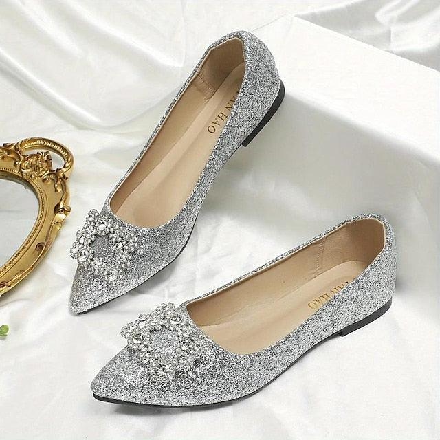 with Silver Rhinestone Glitter Women's Flats Embellished