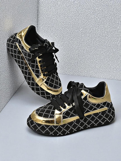 - Women's Quilted Silver Rhinestone Black and Sneakers
