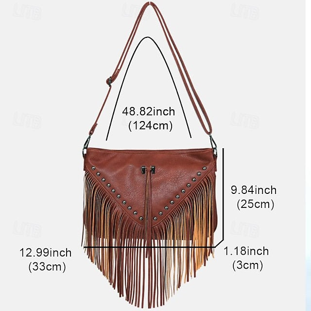Crossbody Fringe Style Bohemian Bag with Leather Women's
