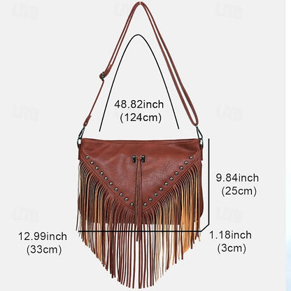 Crossbody Fringe Style Bohemian Bag with Leather Women's