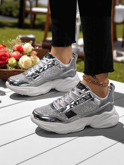 Chunky Glitter Sneakers Metallic with Platform Women's