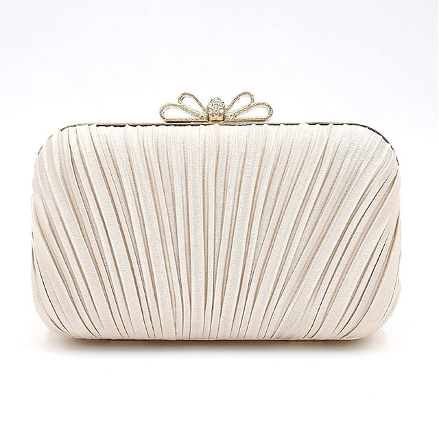 Women's – Bag Elegant Rhinestone Clutch White Bow Pleated