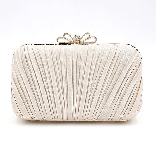Women's – Bag Elegant Rhinestone Clutch White Bow Pleated