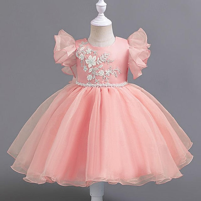 Party Dress Wedding Sleeveless Floral Girls' Sequin Kids