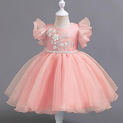 Girls' Party Sleeveless Dress Sequin Floral Wedding Kids