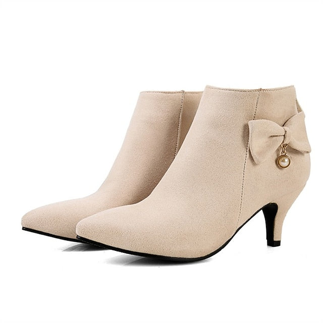 Bow Pearl Suede Ankle Women's Boots and with Charm Pink