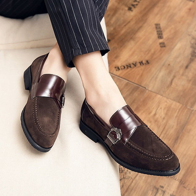 Strap with Men's Suede Patent Metal Loafers and Leather