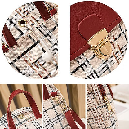 Leather Backpack Mini Buckle – with and Stylish Plaid Flap