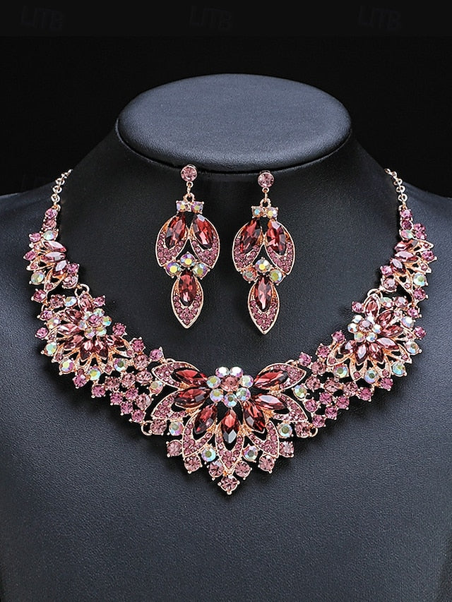 Jewelry Necklace Set Green – Crystal Statement Elegant
