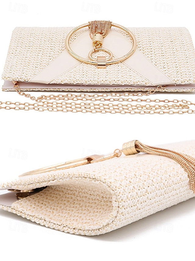 with Straw Elegant Handbag Woven – Purse Women's Clutch