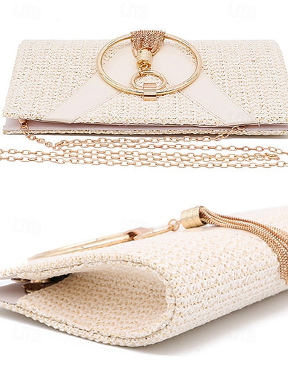 with Straw Elegant Handbag Woven – Purse Women's Clutch