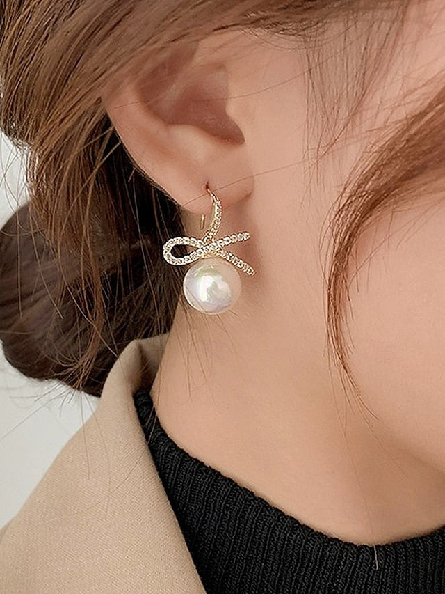 with Women's Pearl Earrings Rhinestone Bow Christmas and