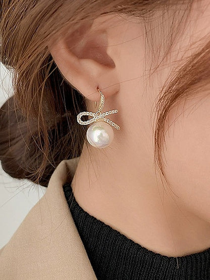 with Women's Pearl Earrings Rhinestone Bow Christmas and