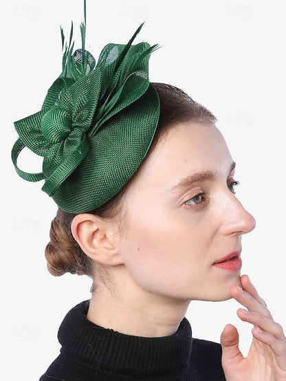 and Feather with Hat Fascinator Bow Accents Women's Green