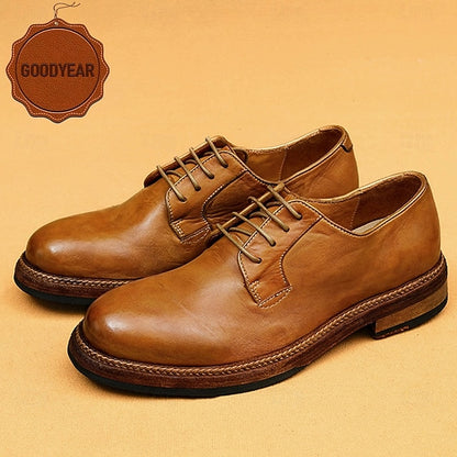 Men's Shoes Welt with Goodyear Tan Clean Leather Derby and