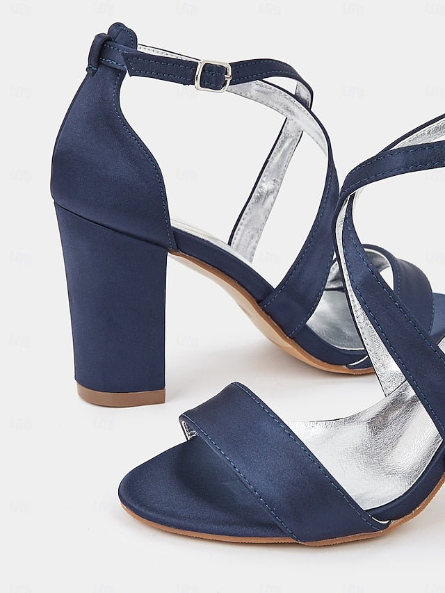 Heel Strappy – Women's Satin Sandals Elegant Block