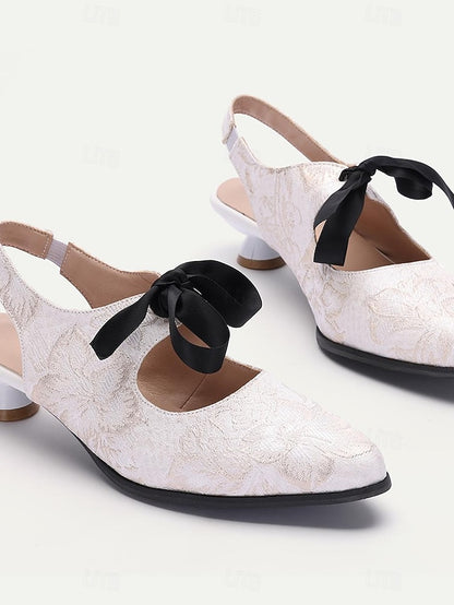 Slingback - Elegant Women's Vintage with Lace Heels Bow