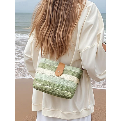 Woven with Women's Colorblock Straw Striped Brown Tote Bag