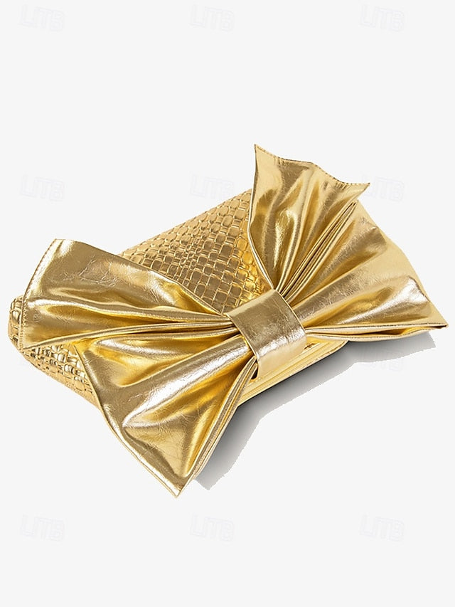 with Women's Oversized Faux Gold Bow Clutch Leather Bag