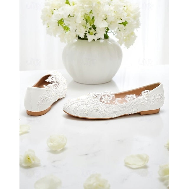 Embroidered – Flats Lace Vintage Ballet White Women's