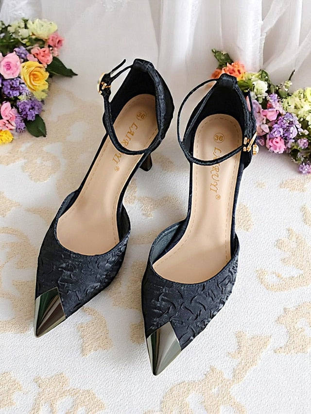 Heels Gold Beige Accents Women's Satin Pointed with and Toe